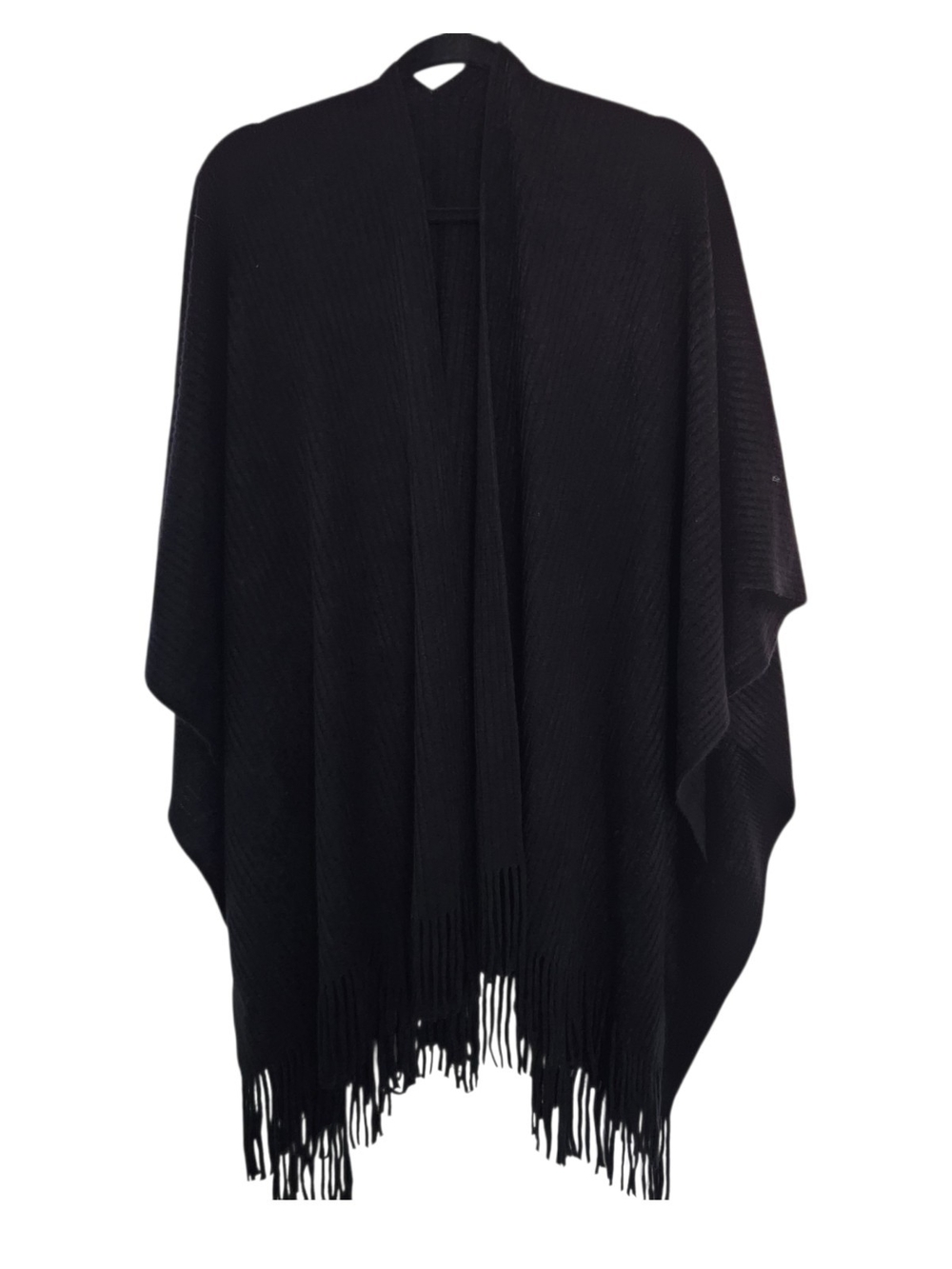 Unbranded Fringe Shawl Wrap Black Open Front One Size NWOT